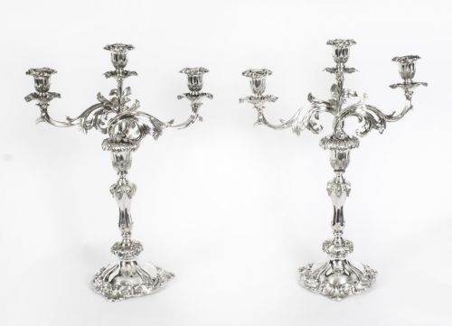 Antique Pair Regency Three Light Candelabra Creswick & Co, C1820 19th C
