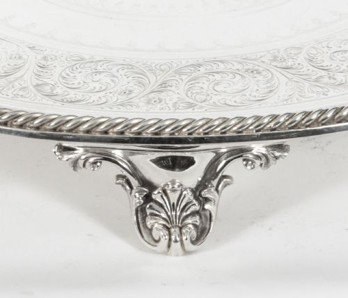 ANTIQUE LARGE ENGLISH VICTORIAN SILVER PLATED SALVER 19TH CENTURY - ADDITIONAL PHOTO 2