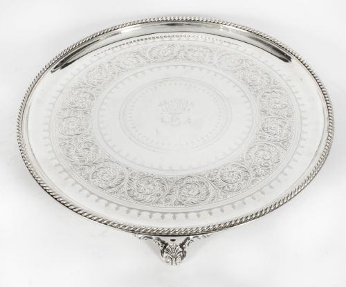 ANTIQUE LARGE ENGLISH VICTORIAN SILVER PLATED SALVER 19TH CENTURY - ADDITIONAL PHOTO 3