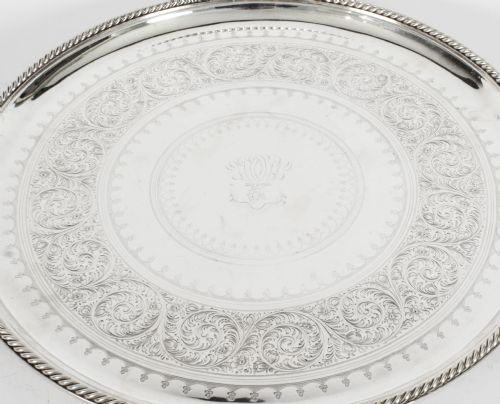 ANTIQUE LARGE ENGLISH VICTORIAN SILVER PLATED SALVER 19TH CENTURY - ADDITIONAL PHOTO 4