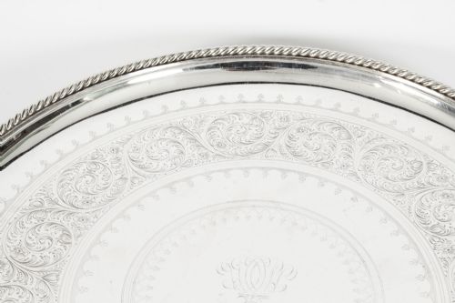 ANTIQUE LARGE ENGLISH VICTORIAN SILVER PLATED SALVER 19TH CENTURY - ADDITIONAL PHOTO 6