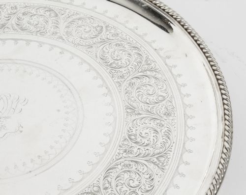 ANTIQUE LARGE ENGLISH VICTORIAN SILVER PLATED SALVER 19TH CENTURY - ADDITIONAL PHOTO 7