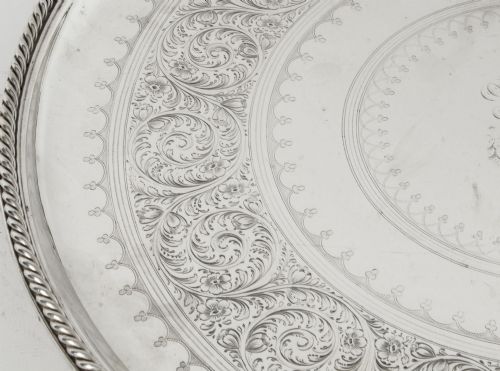 ANTIQUE LARGE ENGLISH VICTORIAN SILVER PLATED SALVER 19TH CENTURY - ADDITIONAL PHOTO 8