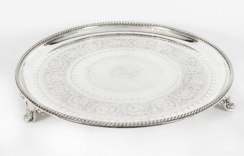 ANTIQUE LARGE ENGLISH VICTORIAN SILVER PLATED SALVER 19TH CENTURY - ADDITIONAL PHOTO 13