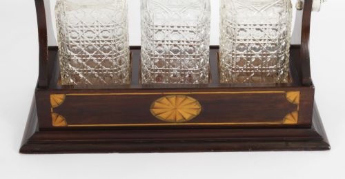 fig 2. Antique Inlaid Walnut Three Cut Crystal Decanter Tantalus C1870 19th C