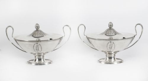 Antique Pair Sauce Tureens Dishes Manner of Andrew Fogelberg 19th C
