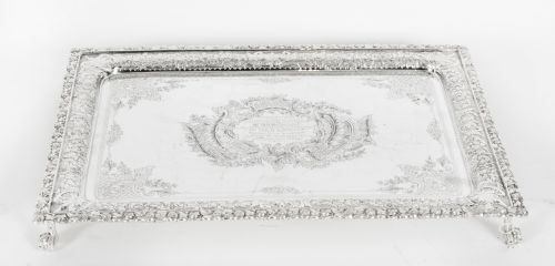 ANTIQUE SILVER PLATED SALVER BY FENTON RUSSEL C1880 19TH C - ADDITIONAL PHOTO 1