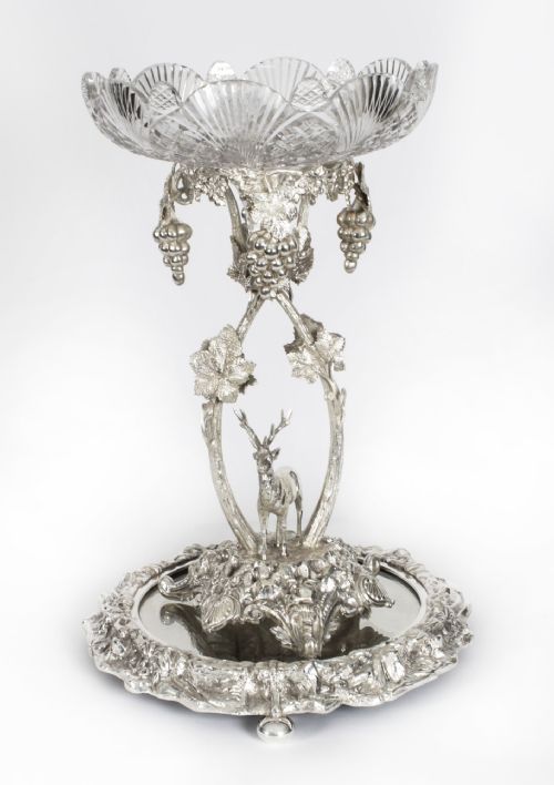 Antique Scottish Silver Plate Cut Glass Comport Stag Centrepiece 19th C
