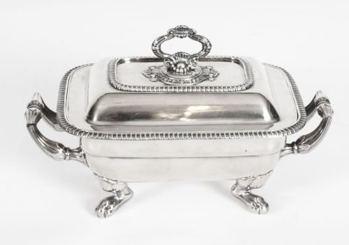 fig 3. Antique Old George III Sheffield Silver Plated Butter Dish 19th C
