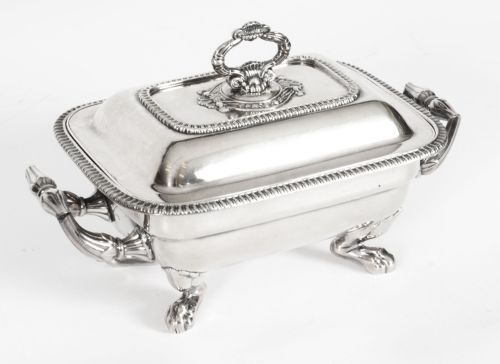 fig 4. Antique Old George III Sheffield Silver Plated Butter Dish 19th C
