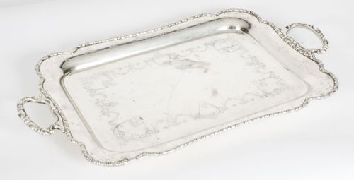 Antique English Neo-classical Silver Plate Tray James Deakin C.1870 19th C

