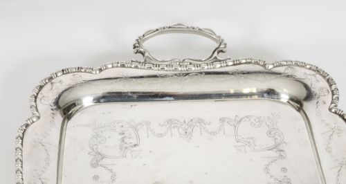 fig 1. Antique English Neo-classical Silver Plate tray James Deakin c.1870 19th C