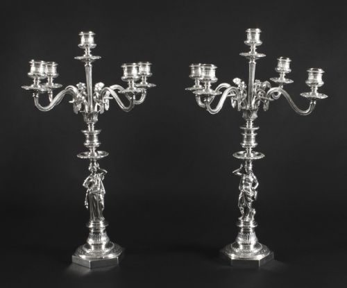 Antique Pair Victorian 5 Light Candelabra Elkington C.1890 19th C
