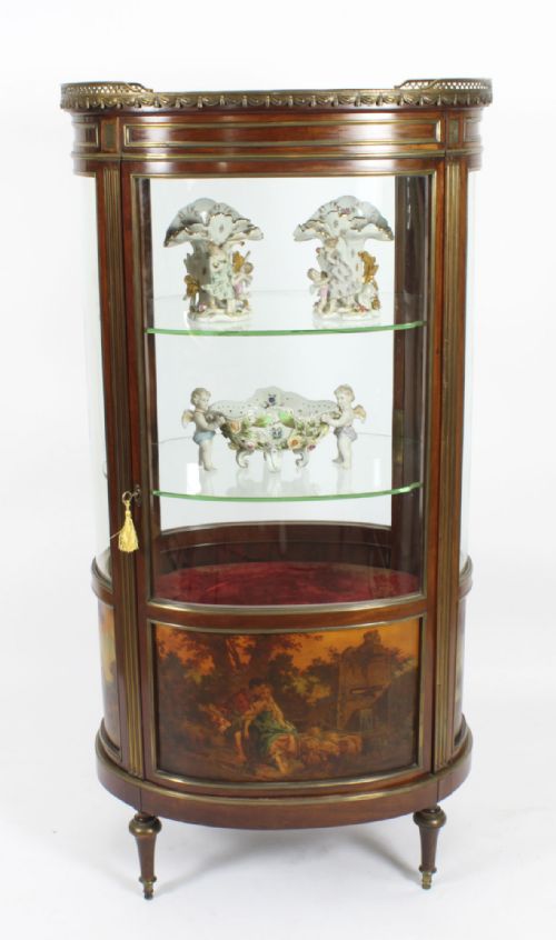 ANTIQUE FRENCH OVAL FREE STANDING VERNIS MARTIN CABINET VITRINE 19TH C - ADDITIONAL PHOTO 1