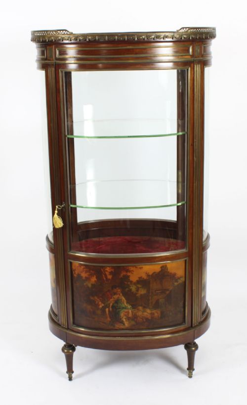 ANTIQUE FRENCH OVAL FREE STANDING VERNIS MARTIN CABINET VITRINE 19TH C - ADDITIONAL PHOTO 2
