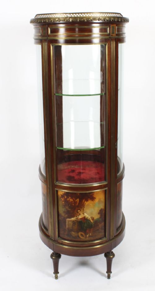ANTIQUE FRENCH OVAL FREE STANDING VERNIS MARTIN CABINET VITRINE 19TH C - ADDITIONAL PHOTO 16