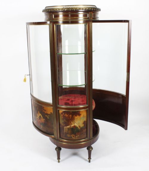 ANTIQUE FRENCH OVAL FREE STANDING VERNIS MARTIN CABINET VITRINE 19TH C - ADDITIONAL PHOTO 22