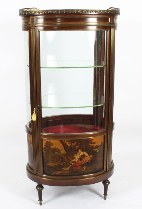 ANTIQUE FRENCH OVAL FREE STANDING VERNIS MARTIN CABINET VITRINE 19TH C - ADDITIONAL PHOTO 26