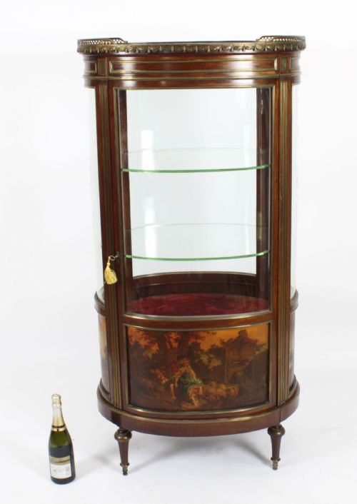 ANTIQUE FRENCH OVAL FREE STANDING VERNIS MARTIN CABINET VITRINE 19TH C - ADDITIONAL PHOTO 29