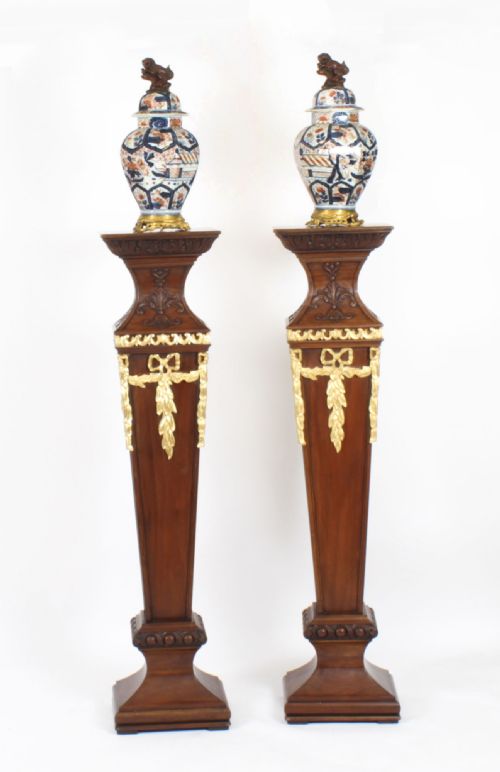 fig 1. Antique Pair of Edwardian Mahogany Pedestals Torchere Stands Early 20th C
