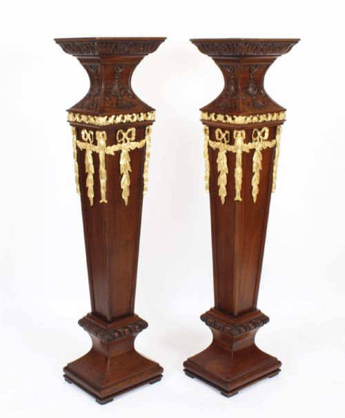fig 2. Antique Pair of Edwardian Mahogany Pedestals Torchere Stands Early 20th C

