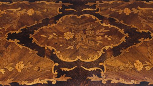 fig 3. Antique French Burr Walnut Marquetry Card / Writing / Dressing Table 19th C

