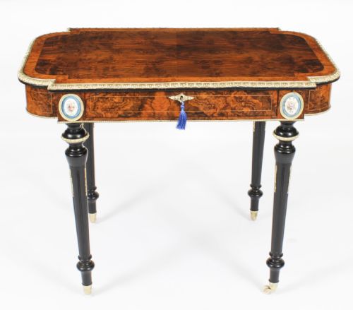 ANTIQUE FRENCH BURR WALNUT SEVRES ORMOLU MOUNTED WRITING TABLE 19TH C - ADDITIONAL PHOTO 1