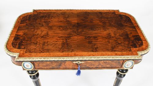 ANTIQUE FRENCH BURR WALNUT SEVRES ORMOLU MOUNTED WRITING TABLE 19TH C - ADDITIONAL PHOTO 2