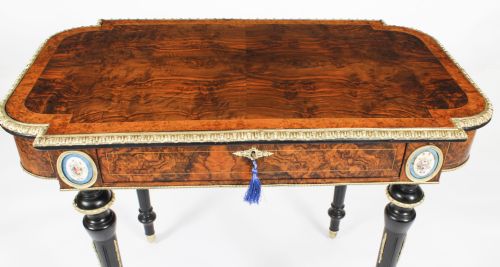 ANTIQUE FRENCH BURR WALNUT SEVRES ORMOLU MOUNTED WRITING TABLE 19TH C - ADDITIONAL PHOTO 5