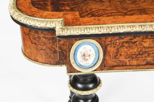 ANTIQUE FRENCH BURR WALNUT SEVRES ORMOLU MOUNTED WRITING TABLE 19TH C - ADDITIONAL PHOTO 6