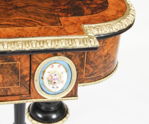 ANTIQUE FRENCH BURR WALNUT SEVRES ORMOLU MOUNTED WRITING TABLE 19TH C - ADDITIONAL PHOTO 8
