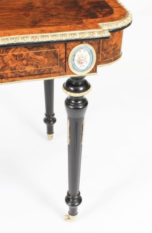 ANTIQUE FRENCH BURR WALNUT SEVRES ORMOLU MOUNTED WRITING TABLE 19TH C - ADDITIONAL PHOTO 10