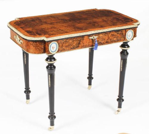 ANTIQUE FRENCH BURR WALNUT SEVRES ORMOLU MOUNTED WRITING TABLE 19TH C - ADDITIONAL PHOTO 13