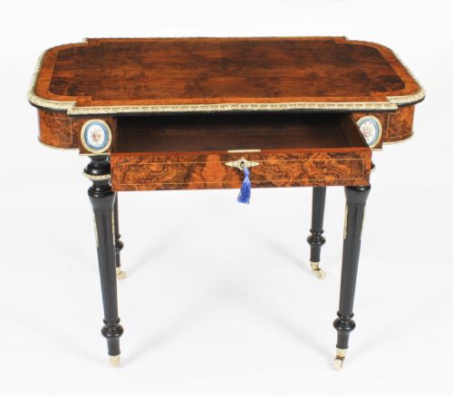ANTIQUE FRENCH BURR WALNUT SEVRES ORMOLU MOUNTED WRITING TABLE 19TH C - ADDITIONAL PHOTO 22