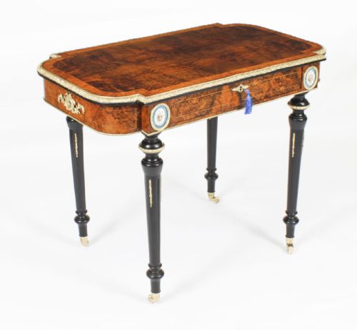 ANTIQUE FRENCH BURR WALNUT SEVRES ORMOLU MOUNTED WRITING TABLE 19TH C - ADDITIONAL PHOTO 24