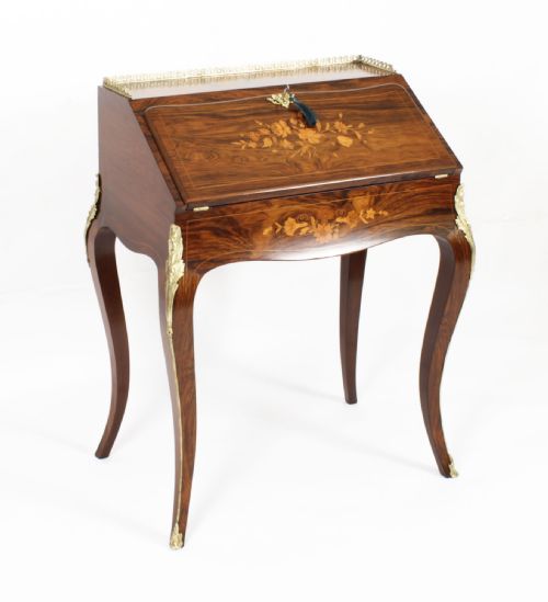 Antique French Gonçalo Alves Marquetry Bureau De Dame 19th C
