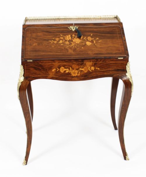 fig 1. Antique French Gonçalo Alves Marquetry Bureau de Dame 19th C

