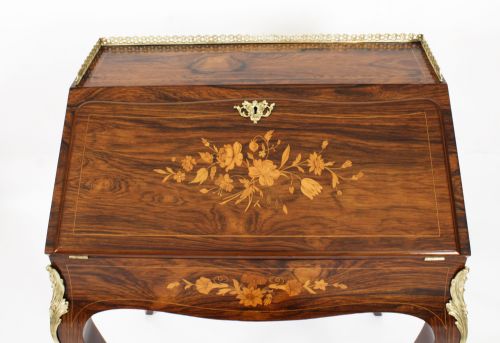 fig 2. Antique French Gonçalo Alves Marquetry Bureau de Dame 19th C
