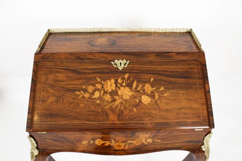 fig 3. Antique French Gonçalo Alves Marquetry Bureau de Dame 19th C
