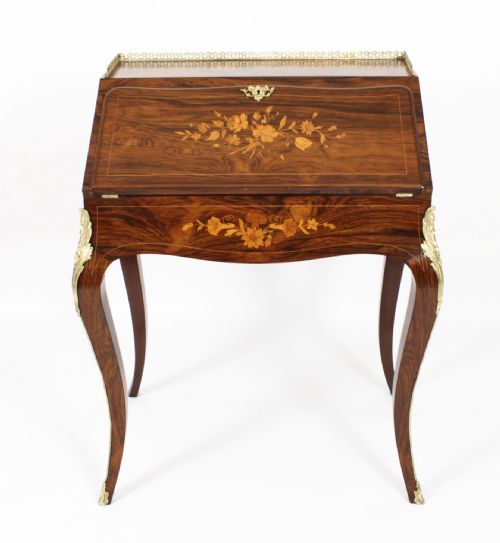 fig 6. Antique French Gonçalo Alves Marquetry Bureau de Dame 19th C
