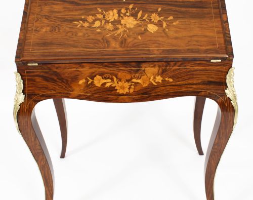 fig 7. Antique French Gonçalo Alves Marquetry Bureau de Dame 19th C
