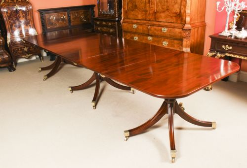 Antique 12ft Regency Revival Triple Pillar Dining Table 19th C
