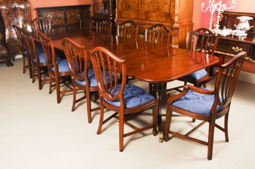 fig 1. Antique 12ft Regency Revival Triple Pillar Dining Table 19th C