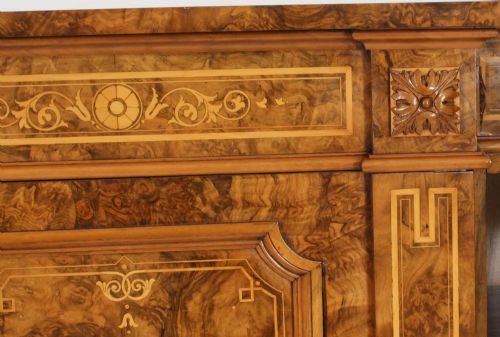 fig 3. Antique Victorian Burr Walnut & Inlaid Breakfront Open Bookcase 19th C
