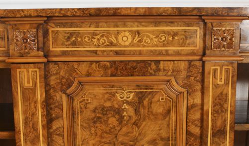 fig 4. Antique Victorian Burr Walnut & Inlaid Breakfront Open Bookcase 19th C
