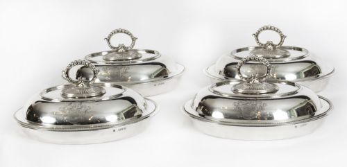 Antique Set 4 Sterling Silver Entree Dishes & Covers Finley & Taylor 1890 19th C
