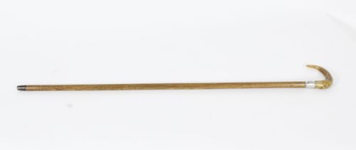 Antique Horn Handled Walking Cane Stick Silver Handle 19th C
