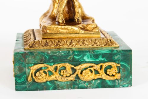 fig 3. Antique Pair Russian Malachite & Gilt Bronze Candelabra Circa 1900