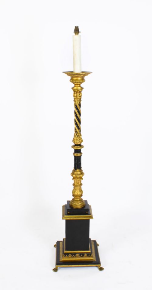fig 1. Antique Victorian Gilded & Ebonized Classical Column Standard Lamp Late 19th C