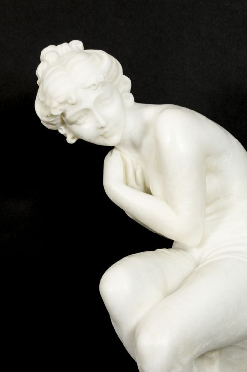 fig 1. Antique Italian Alabaster Sculpture of a Naked Maiden 19th Century